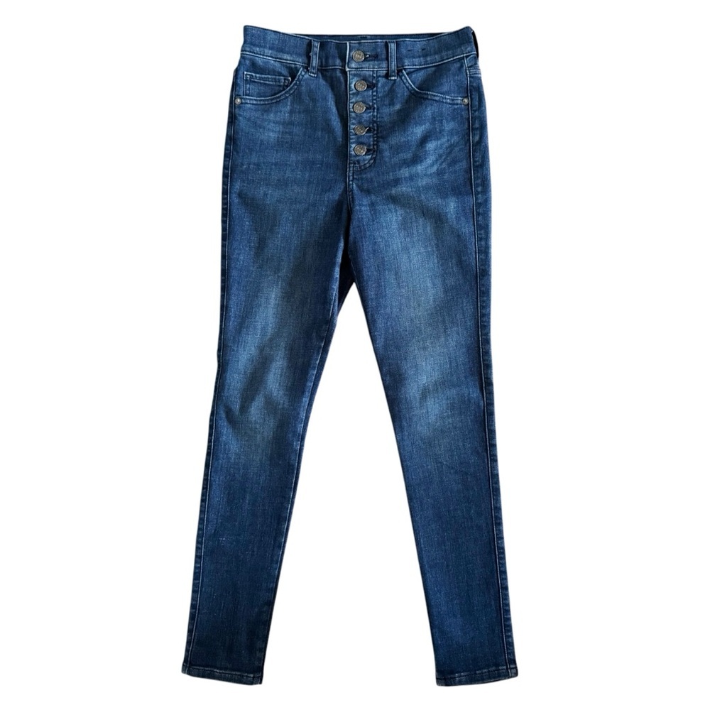 Express button down‎ skinny jeans women's sz 2 blue high rise Bodycon cabincore